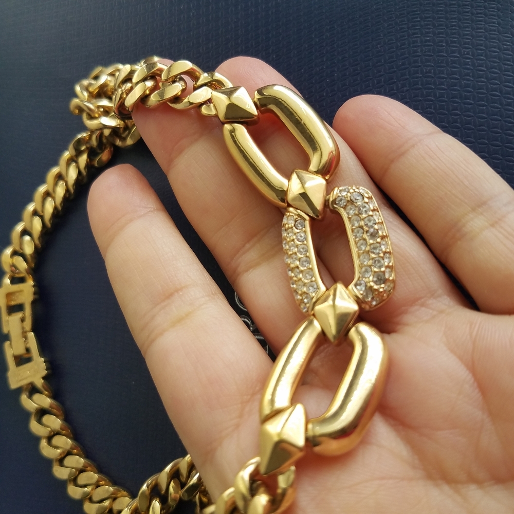 AUTHENTIC Swarovski 18k Gold Plated Chunky Chain Vintage Link Necklace - Picture 11 of 17